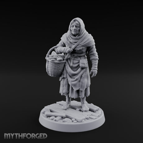 Basket Lugging Human Peasant Woman Miniature for Dungeons and Dragons, Pathfinder or other TTRPGs