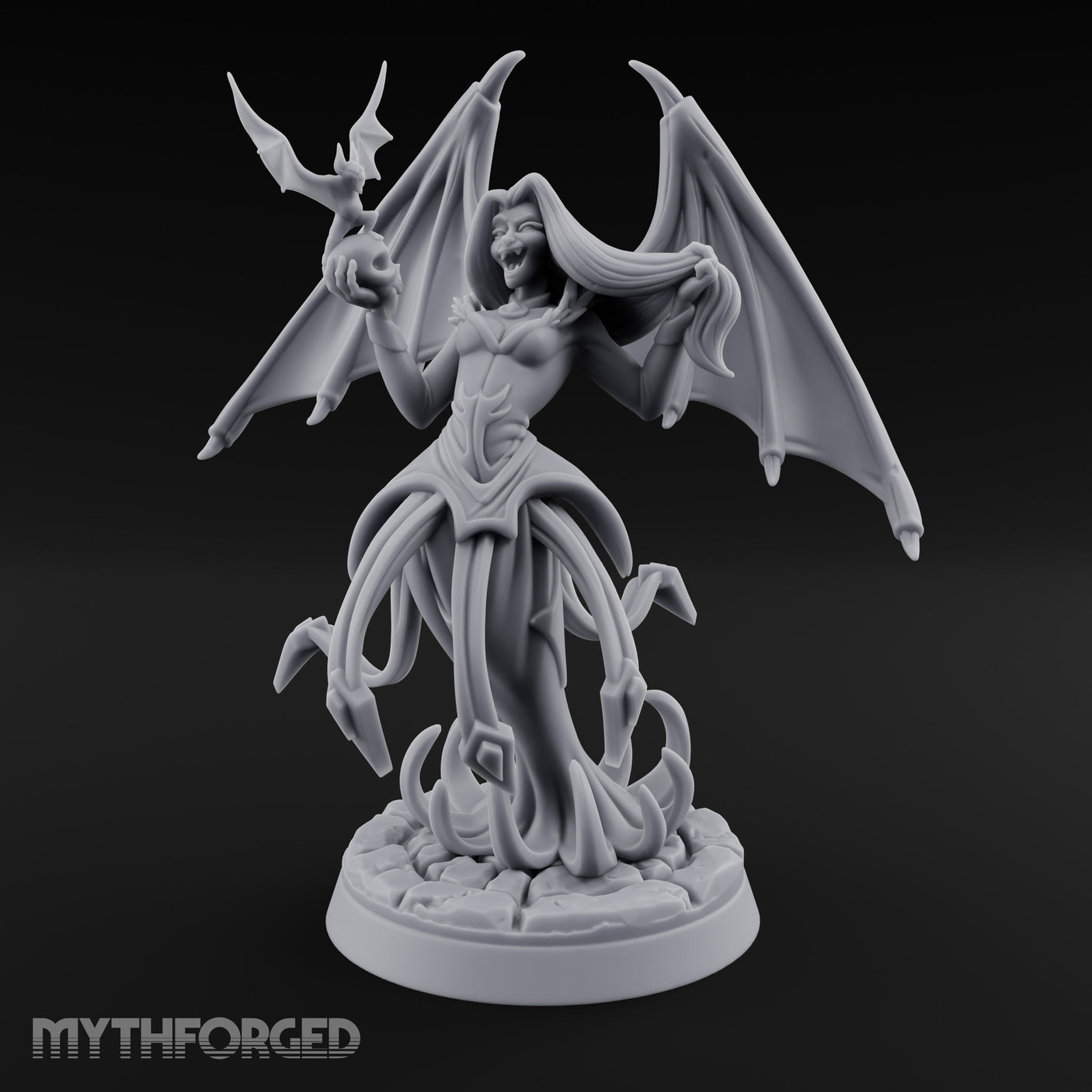 Bat Beckoning Skull Clutching Succubus Temptress Miniature for Dungeons and Dragons, Pathfinder or other TTRPGs