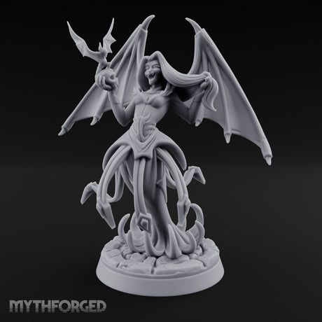 Bat Beckoning Skull Clutching Succubus Temptress Miniature for Dungeons and Dragons, Pathfinder or other TTRPGs