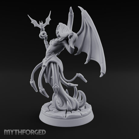 Bat Beckoning Skull Clutching Succubus Temptress Miniature for Dungeons and Dragons, Pathfinder or other TTRPGs