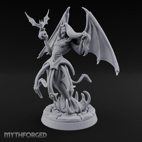 Bat Beckoning Skull Clutching Succubus Temptress Miniature for Dungeons and Dragons, Pathfinder or other TTRPGs