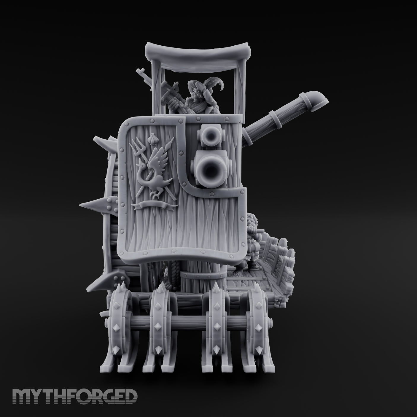 Twin Cannon Rolling Halfling War Wagon Miniature for Dungeons and Dragons, Pathfinder or other TTRPGs