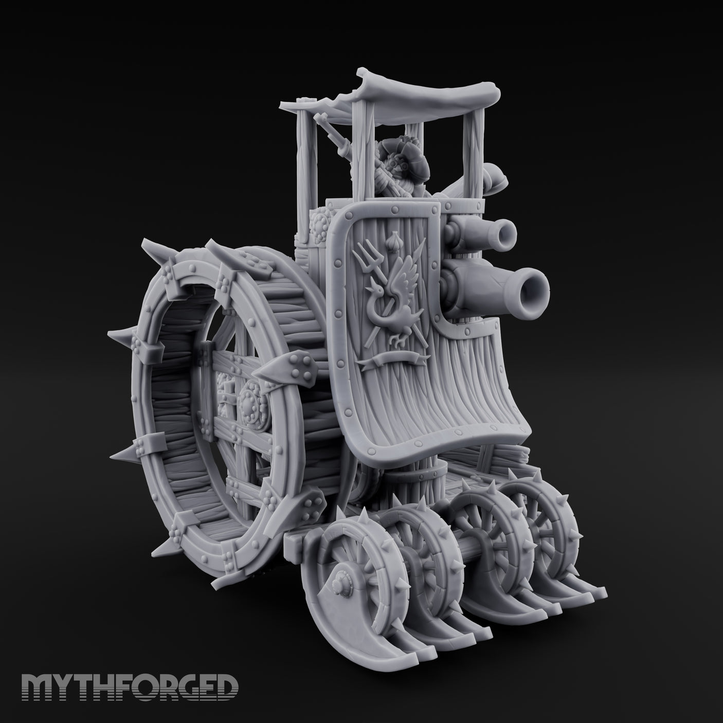 Twin Cannon Rolling Halfling War Wagon Miniature for Dungeons and Dragons, Pathfinder or other TTRPGs