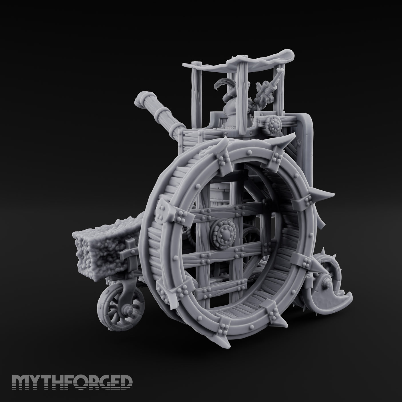 Twin Cannon Rolling Halfling War Wagon Miniature for Dungeons and Dragons, Pathfinder or other TTRPGs