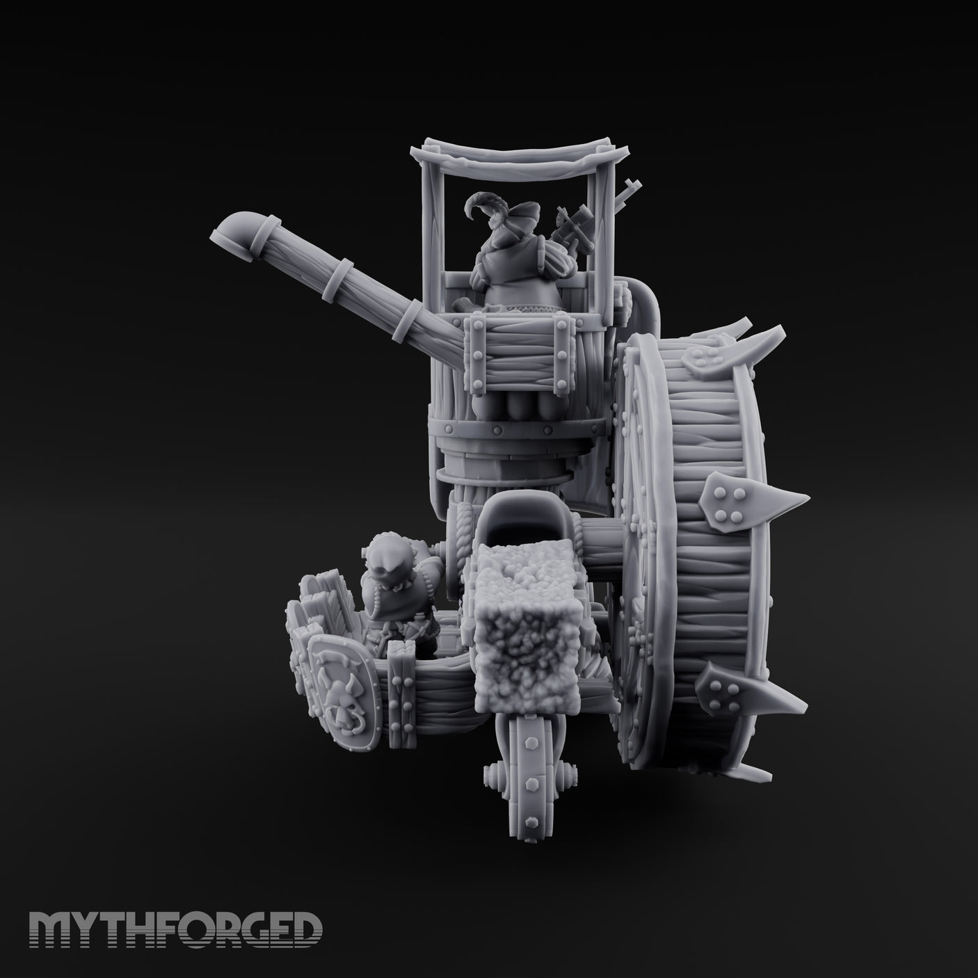 Twin Cannon Rolling Halfling War Wagon Miniature for Dungeons and Dragons, Pathfinder or other TTRPGs