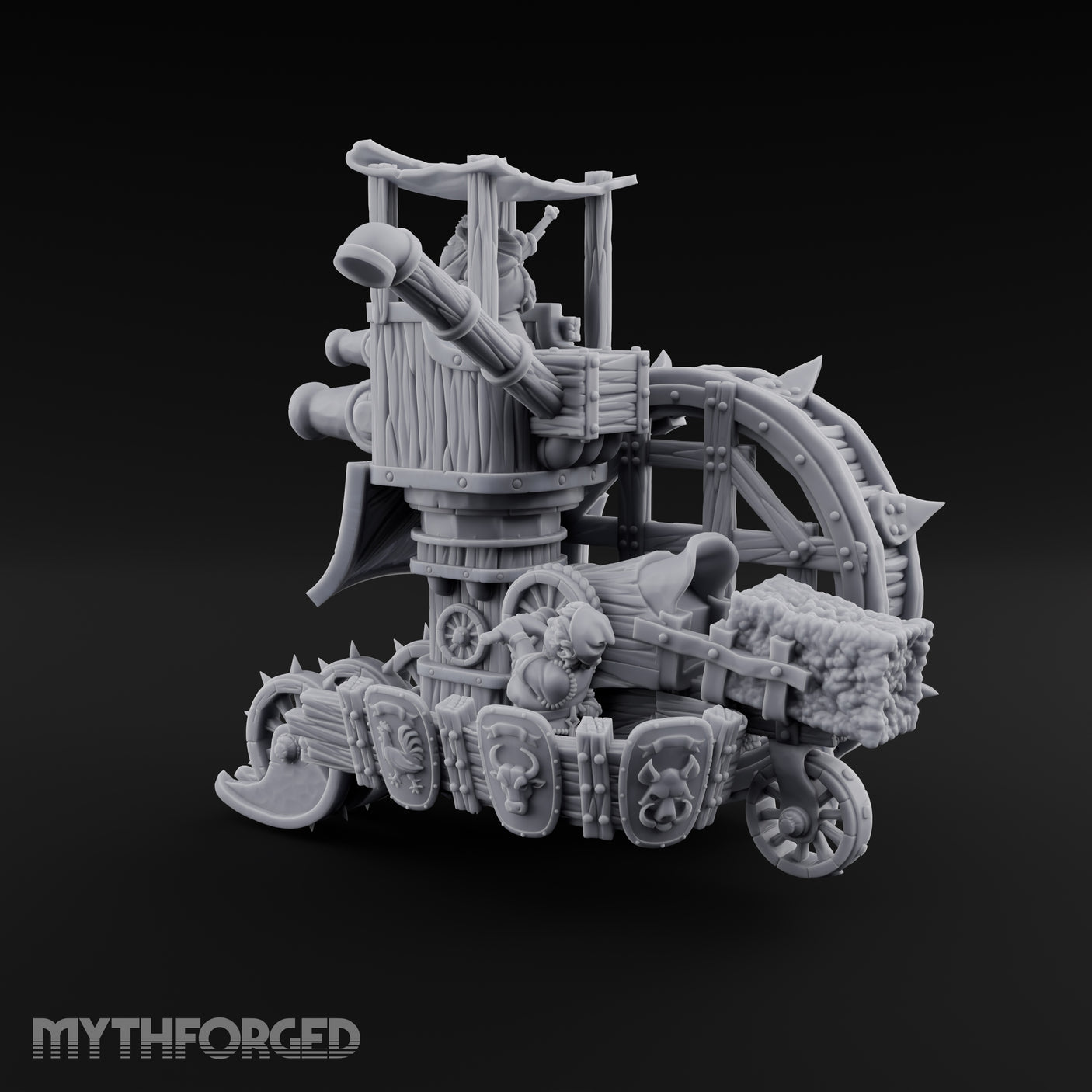 Twin Cannon Rolling Halfling War Wagon Miniature for Dungeons and Dragons, Pathfinder or other TTRPGs