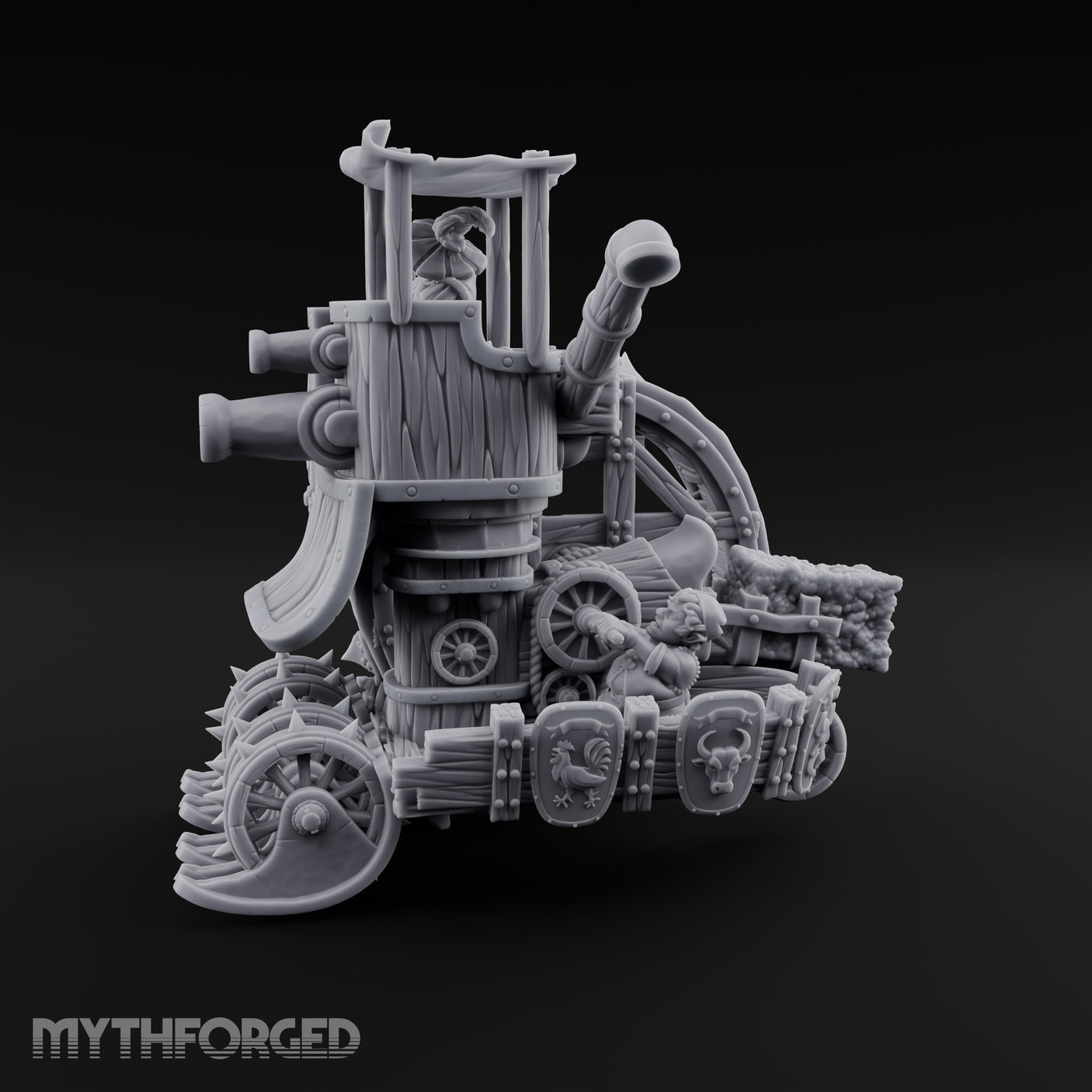 Twin Cannon Rolling Halfling War Wagon Miniature for Dungeons and Dragons, Pathfinder or other TTRPGs