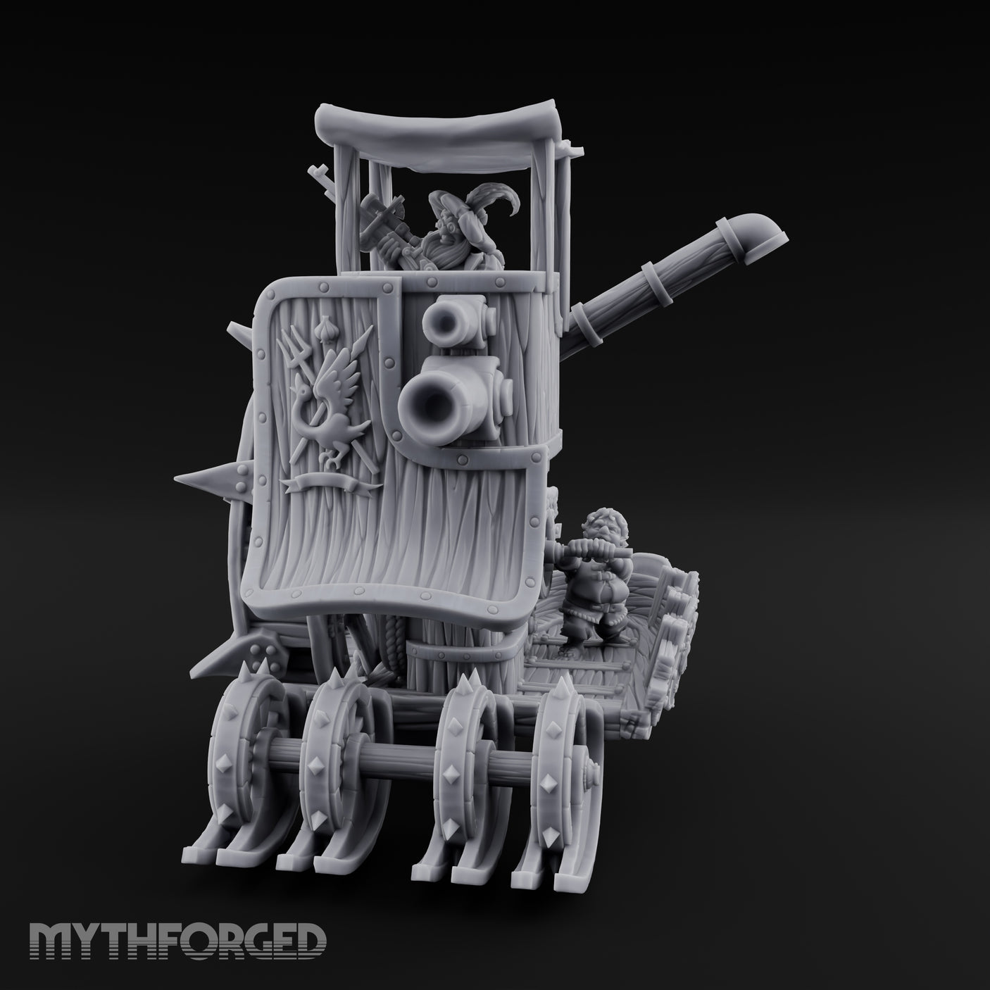 Twin Cannon Rolling Halfling War Wagon Miniature for Dungeons and Dragons, Pathfinder or other TTRPGs