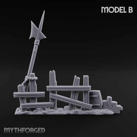 Battle-Scarred Shield-Strewn Battlefield Barricade Ruin B Miniature for Dungeons and Dragons, Pathfinder or other TTRPGs