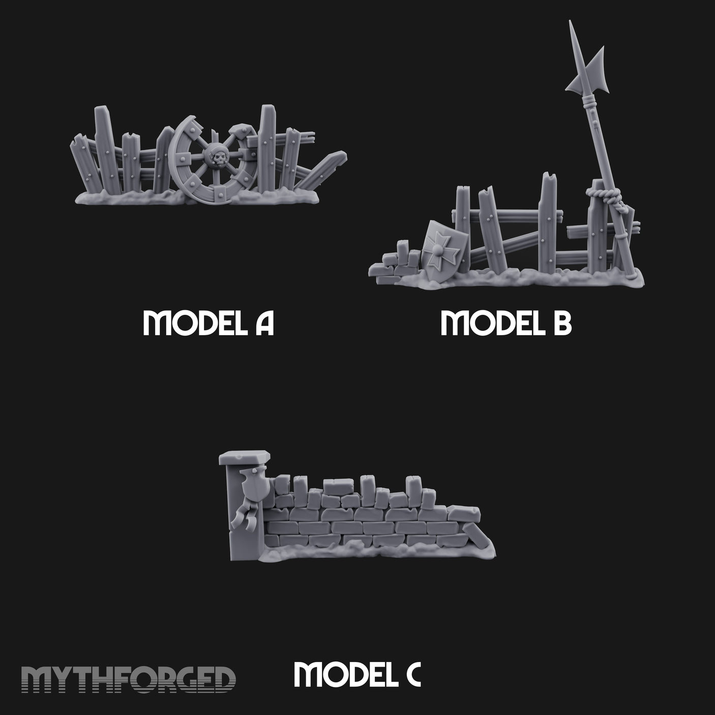 Battle-Scarred Shield-Strewn Battlefield Barricade Ruins Miniature for Dungeons and Dragons, Pathfinder or other TTRPGs