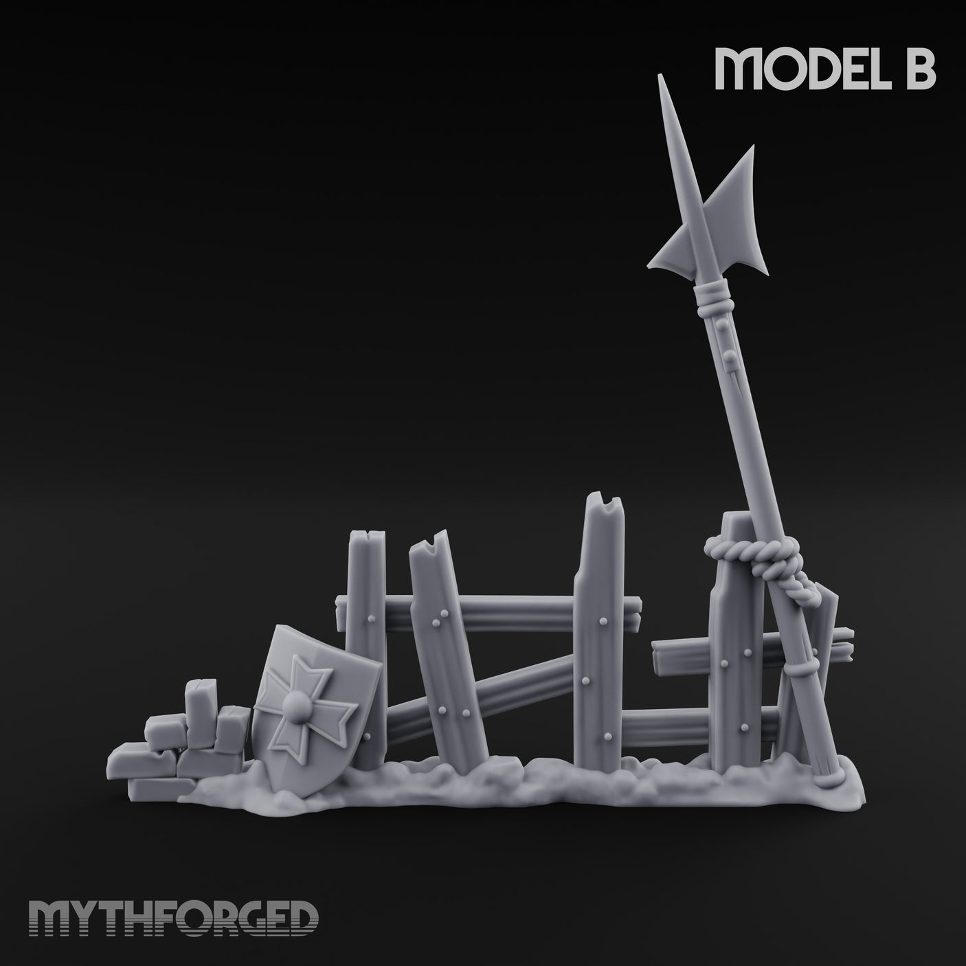 Battle-Scarred Shield-Strewn Battlefield Barricade Ruins Miniature for Dungeons and Dragons, Pathfinder or other TTRPGs