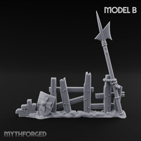 Battle-Scarred Shield-Strewn Battlefield Barricade Ruins Miniature for Dungeons and Dragons, Pathfinder or other TTRPGs