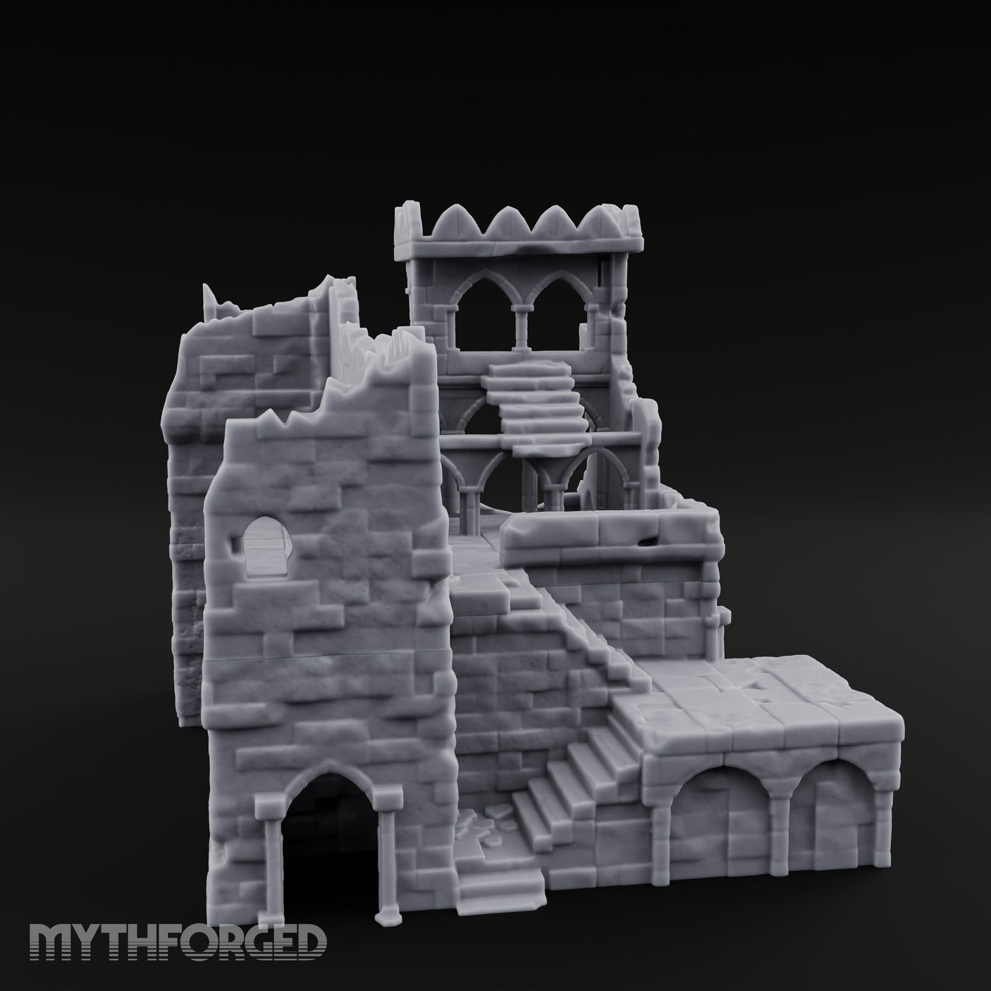 Battlement-Crowned Arch-Gutted Castle Keep Ruins Miniature for Dungeons and Dragons, Pathfinder or other TTRPGs