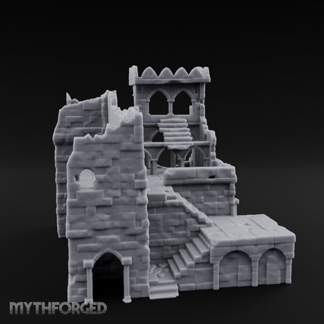 Battlement-Crowned Arch-Gutted Castle Keep Ruins Miniature for Dungeons and Dragons, Pathfinder or other TTRPGs