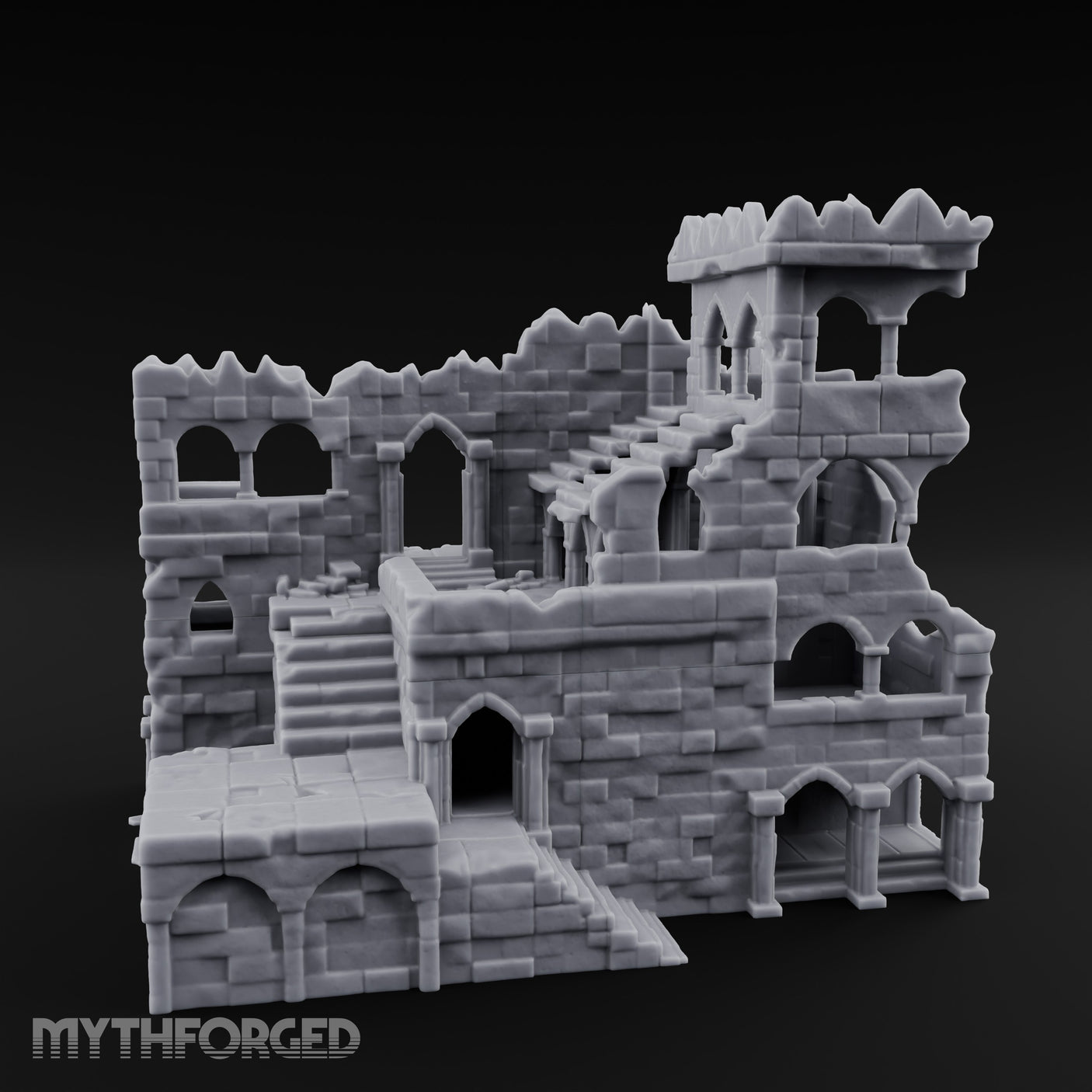 Battlement-Crowned Arch-Gutted Castle Keep Ruins Miniature for Dungeons and Dragons, Pathfinder or other TTRPGs