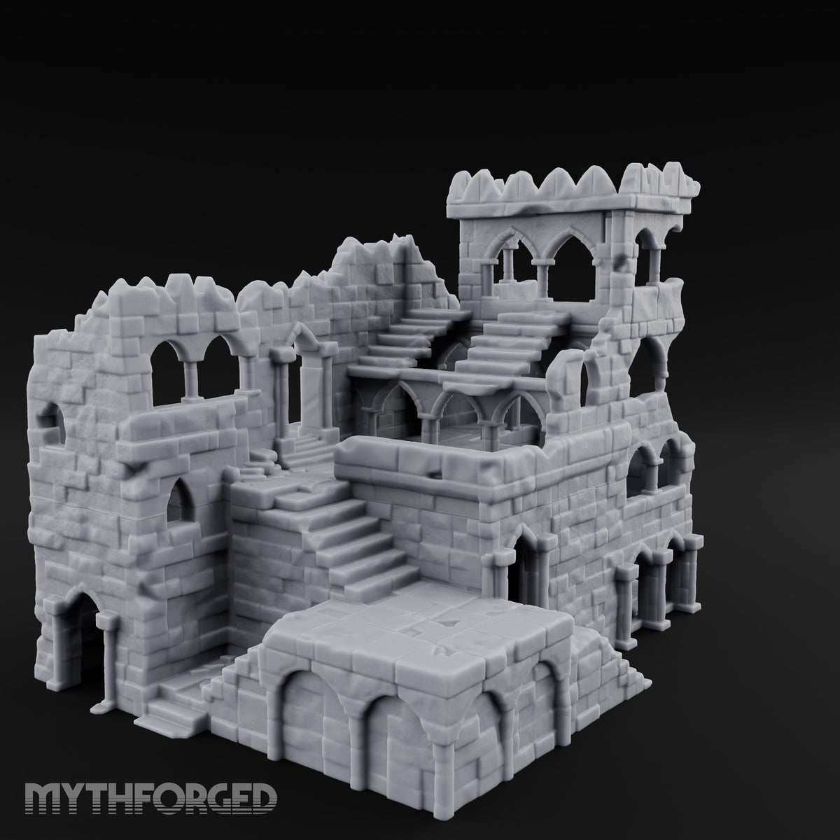 Battlement-Crowned Arch-Gutted Castle Keep Ruins Miniature for Dungeons and Dragons, Pathfinder or other TTRPGs