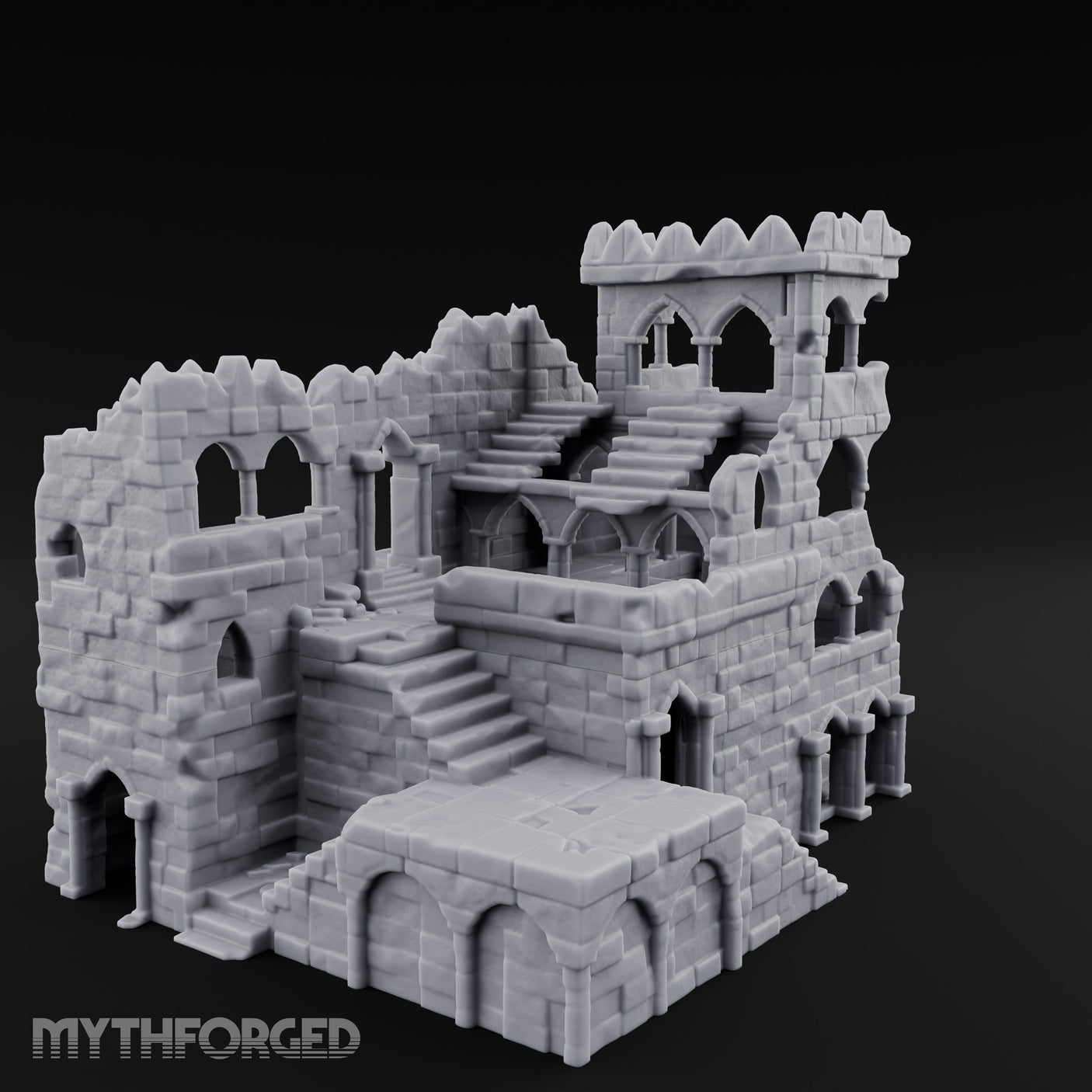 Battlement-Crowned Arch-Gutted Castle Keep Ruins Miniature for Dungeons and Dragons, Pathfinder or other TTRPGs