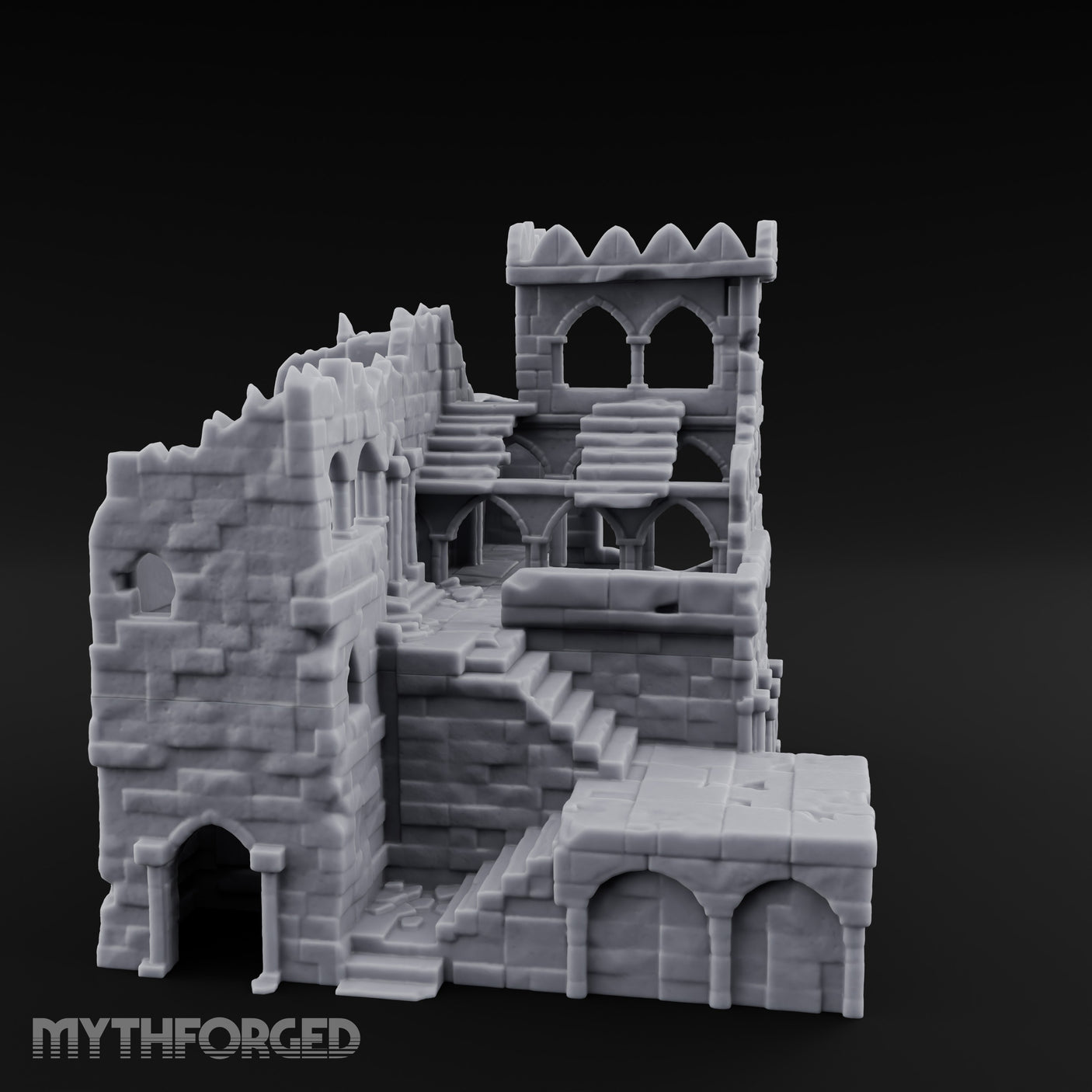 Battlement-Crowned Arch-Gutted Castle Keep Ruins Miniature for Dungeons and Dragons, Pathfinder or other TTRPGs