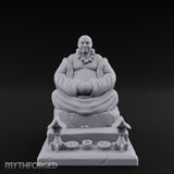 Bead-Necklaced Offering-Bowled Laughing Monk Shrine Statue Miniature for Dungeons and Dragons, Pathfinder or other TTRPGs