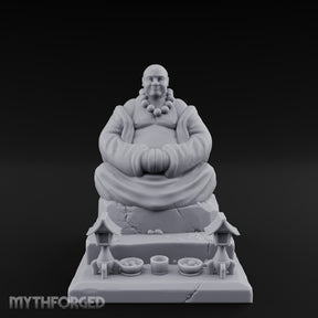 Bead-Necklaced Offering-Bowled Laughing Monk Shrine Statue Miniature for Dungeons and Dragons, Pathfinder or other TTRPGs