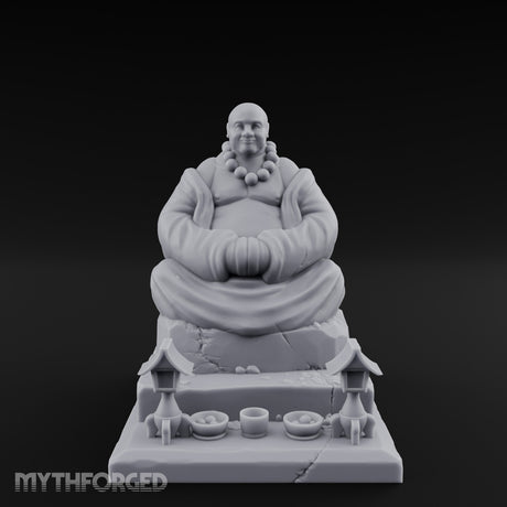 Bead-Necklaced Offering-Bowled Laughing Monk Shrine Statue Miniature for Dungeons and Dragons, Pathfinder or other TTRPGs