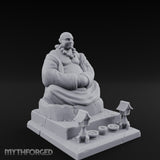Bead-Necklaced Offering-Bowled Laughing Monk Shrine Statue Miniature for Dungeons and Dragons, Pathfinder or other TTRPGs