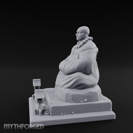 Bead-Necklaced Offering-Bowled Laughing Monk Shrine Statue Miniature for Dungeons and Dragons, Pathfinder or other TTRPGs