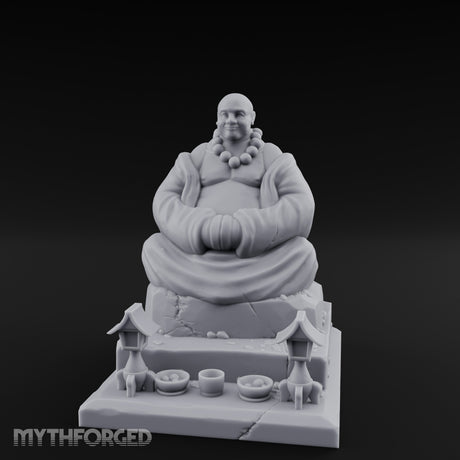 Bead-Necklaced Offering-Bowled Laughing Monk Shrine Statue Miniature for Dungeons and Dragons, Pathfinder or other TTRPGs
