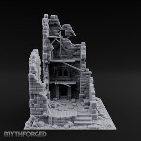 Beam-Crossed Facade-Shattered Townhouse Ruins Miniature for Dungeons and Dragons, Pathfinder or other TTRPGs