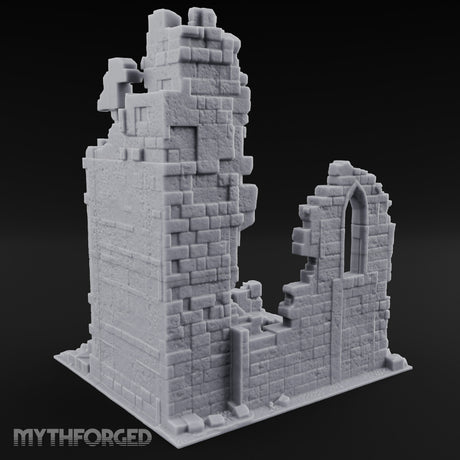 Beam-Crossed Facade-Shattered Townhouse Ruins Miniature for Dungeons and Dragons, Pathfinder or other TTRPGs