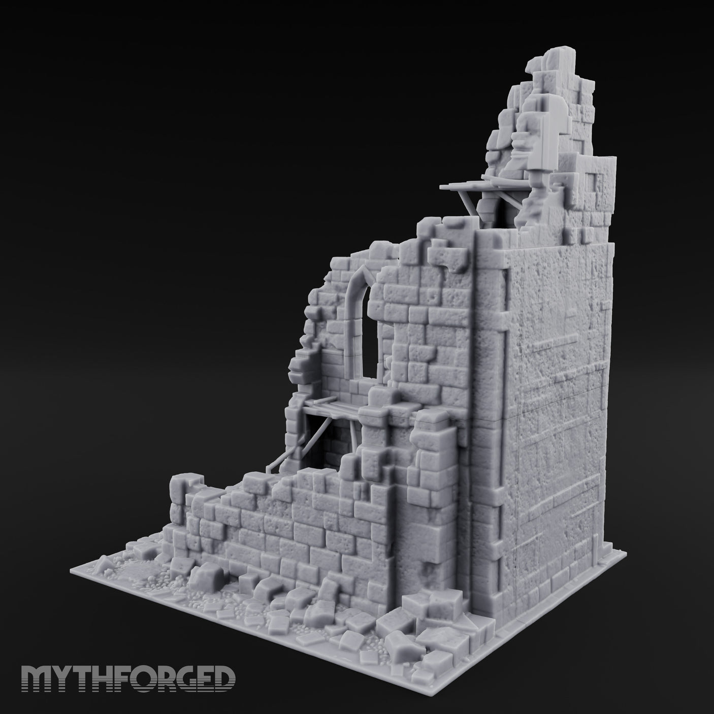 Beam-Crossed Facade-Shattered Townhouse Ruins Miniature for Dungeons and Dragons, Pathfinder or other TTRPGs