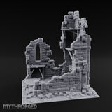 Beam-Crossed Facade-Shattered Townhouse Ruins Miniature for Dungeons and Dragons, Pathfinder or other TTRPGs