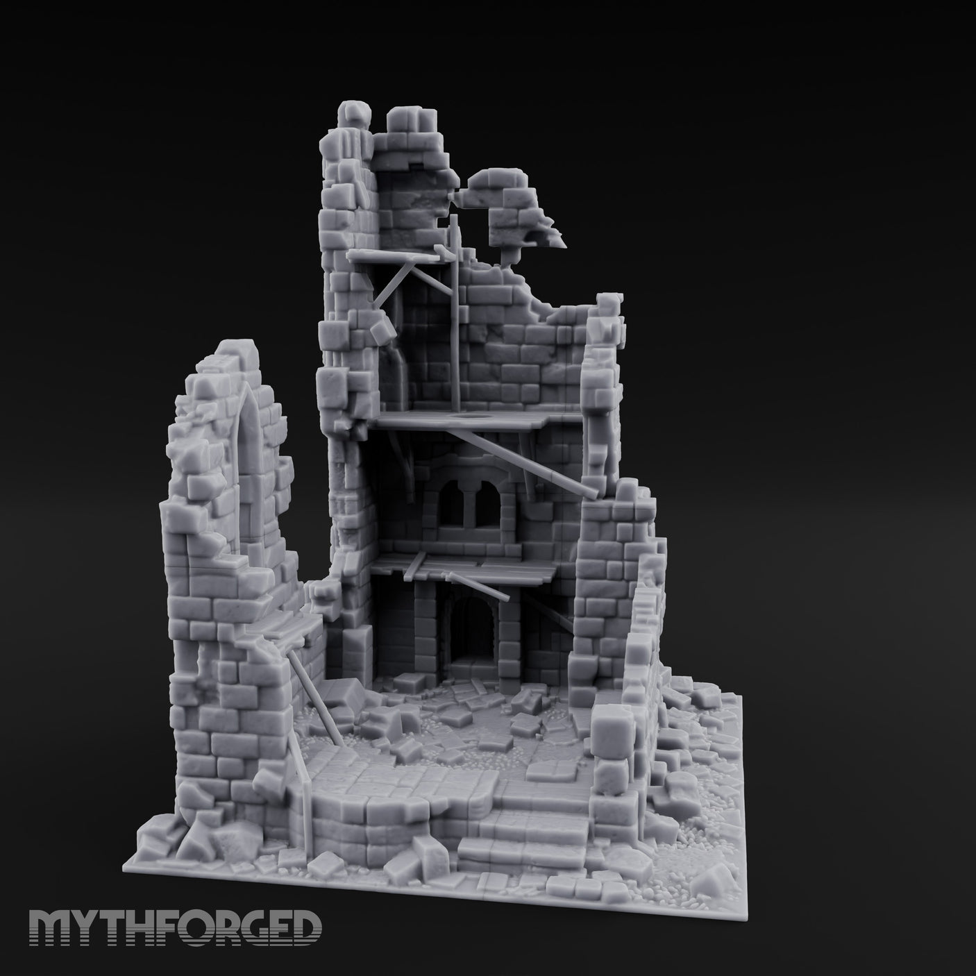 Beam-Crossed Facade-Shattered Townhouse Ruins Miniature for Dungeons and Dragons, Pathfinder or other TTRPGs