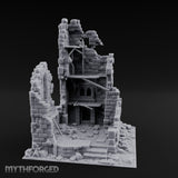 Beam-Crossed Facade-Shattered Townhouse Ruins Miniature for Dungeons and Dragons, Pathfinder or other TTRPGs