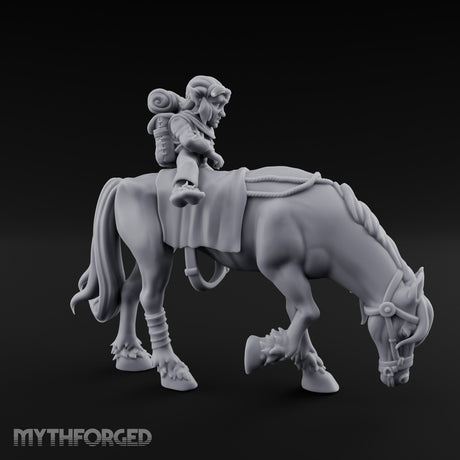 Bedroll-Packed Slumping Halfling Mounted Traveller Miniature for Dungeons and Dragons, Pathfinder or other TTRPGs