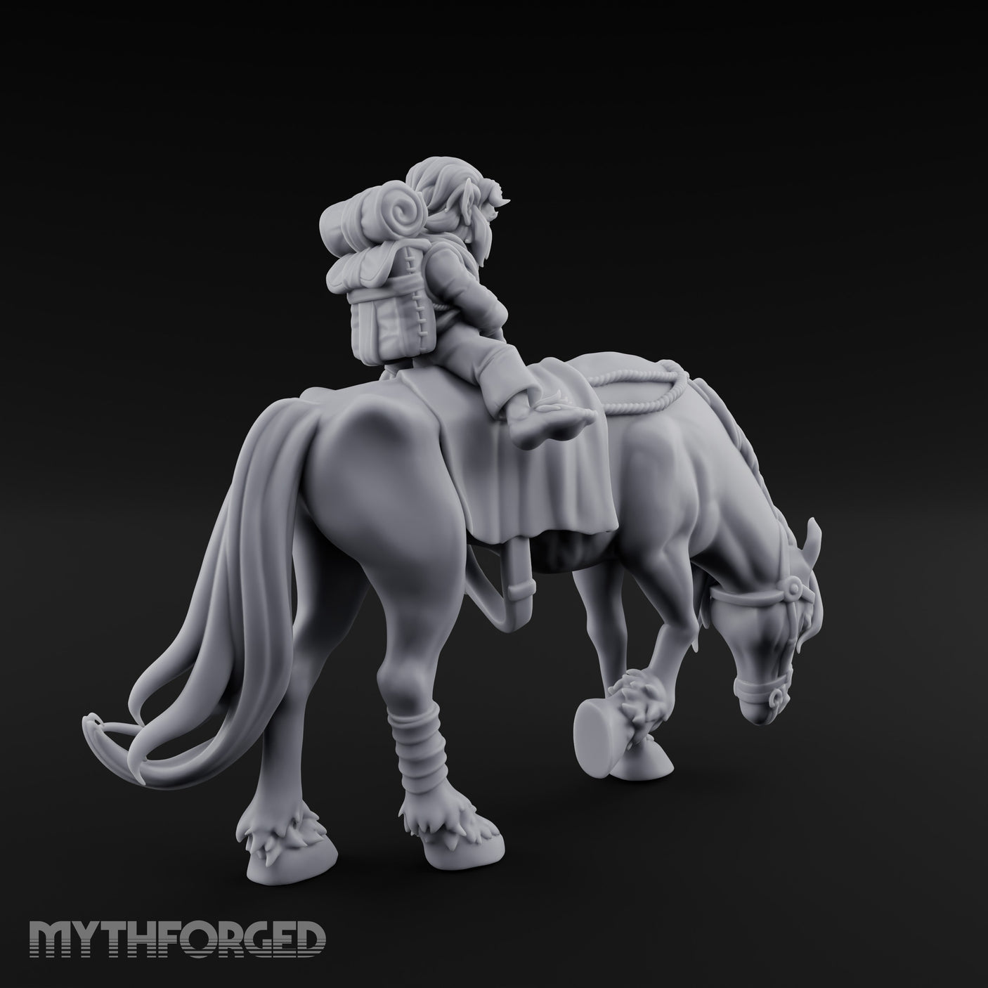 Bedroll-Packed Slumping Halfling Mounted Traveller Miniature for Dungeons and Dragons, Pathfinder or other TTRPGs