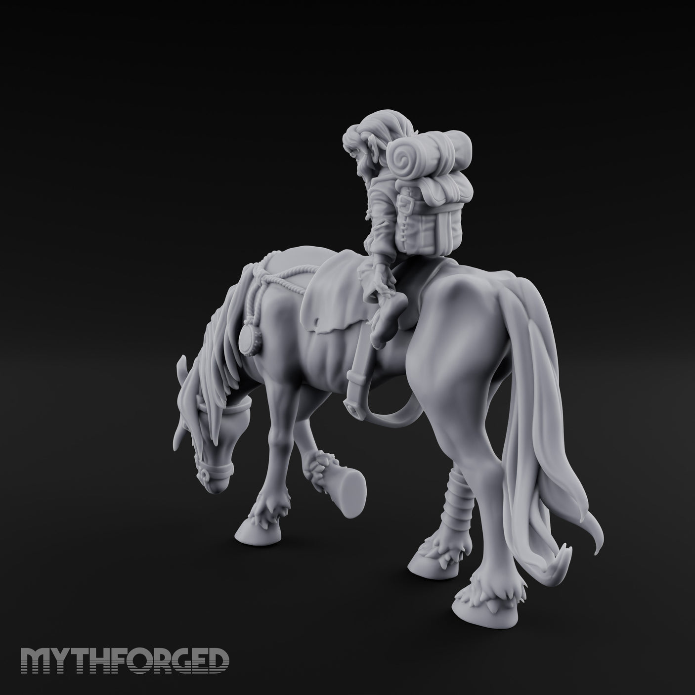 Bedroll-Packed Slumping Halfling Mounted Traveller Miniature for Dungeons and Dragons, Pathfinder or other TTRPGs