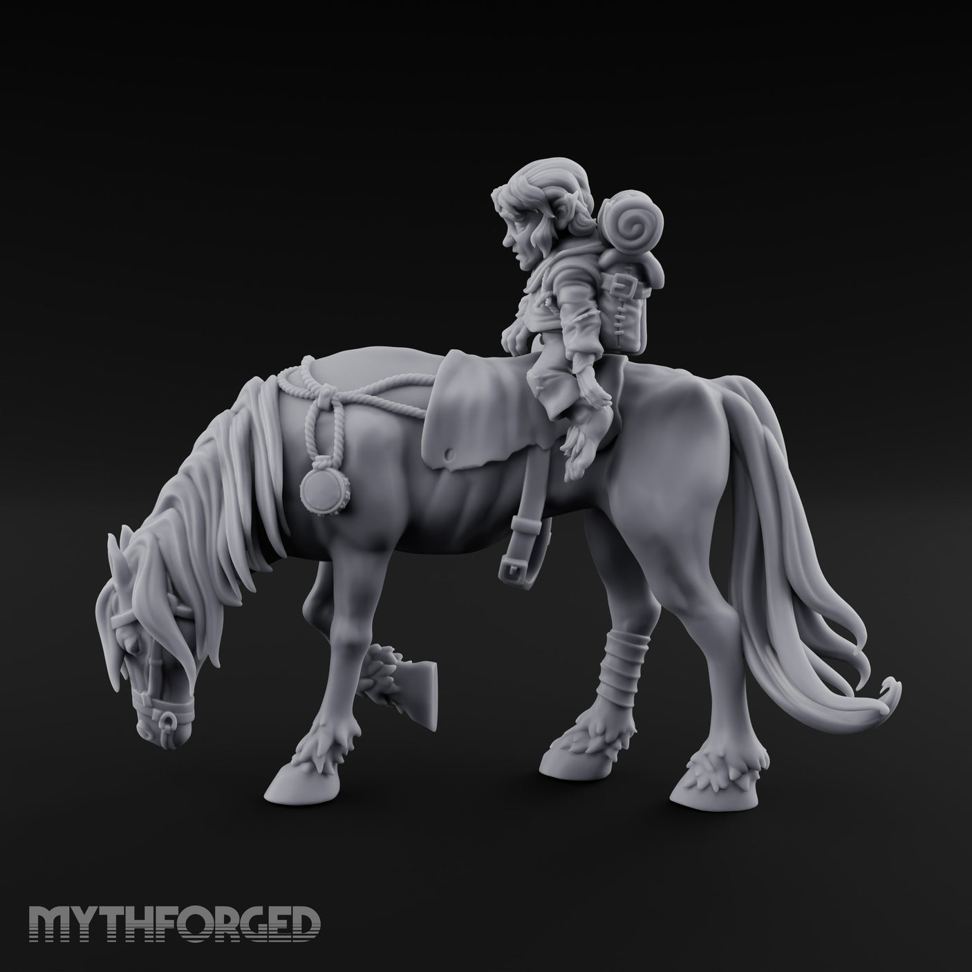 Bedroll-Packed Slumping Halfling Mounted Traveller Miniature for Dungeons and Dragons, Pathfinder or other TTRPGs