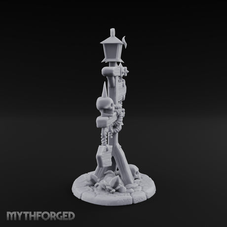 Bell-Hung Skull-Spiked Waymarker Signpost Miniature for Dungeons and Dragons, Pathfinder or other TTRPGs