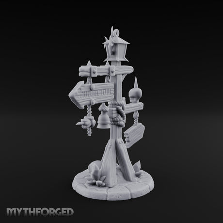 Bell-Hung Skull-Spiked Waymarker Signpost Miniature for Dungeons and Dragons, Pathfinder or other TTRPGs