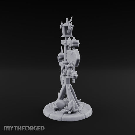 Bell-Hung Skull-Spiked Waymarker Signpost Miniature for Dungeons and Dragons, Pathfinder or other TTRPGs
