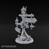 Bell-Hung Skull-Spiked Waymarker Signpost Miniature for Dungeons and Dragons, Pathfinder or other TTRPGs