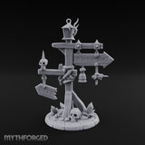 Bell-Hung Skull-Spiked Waymarker Signpost Miniature for Dungeons and Dragons, Pathfinder or other TTRPGs
