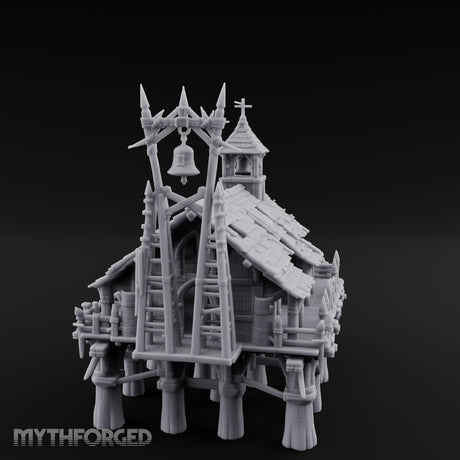 Bell-Towered Stilt-Raised Swamp Chapel Miniature for Dungeons and Dragons, Pathfinder or other TTRPGs