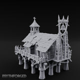 Bell-Towered Stilt-Raised Swamp Chapel Miniature for Dungeons and Dragons, Pathfinder or other TTRPGs