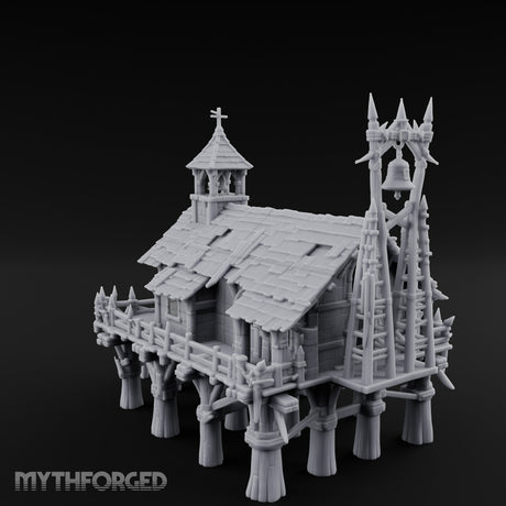 Bell-Towered Stilt-Raised Swamp Chapel Miniature for Dungeons and Dragons, Pathfinder or other TTRPGs