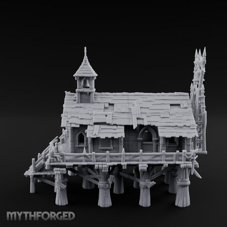 Bell-Towered Stilt-Raised Swamp Chapel Miniature for Dungeons and Dragons, Pathfinder or other TTRPGs