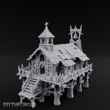 Bell-Towered Stilt-Raised Swamp Chapel Miniature for Dungeons and Dragons, Pathfinder or other TTRPGs
