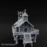Bell-Towered Stilt-Raised Swamp Chapel Miniature for Dungeons and Dragons, Pathfinder or other TTRPGs