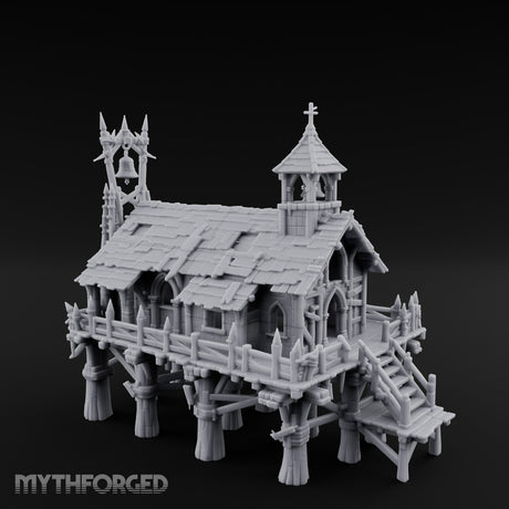 Bell-Towered Stilt-Raised Swamp Chapel Miniature for Dungeons and Dragons, Pathfinder or other TTRPGs